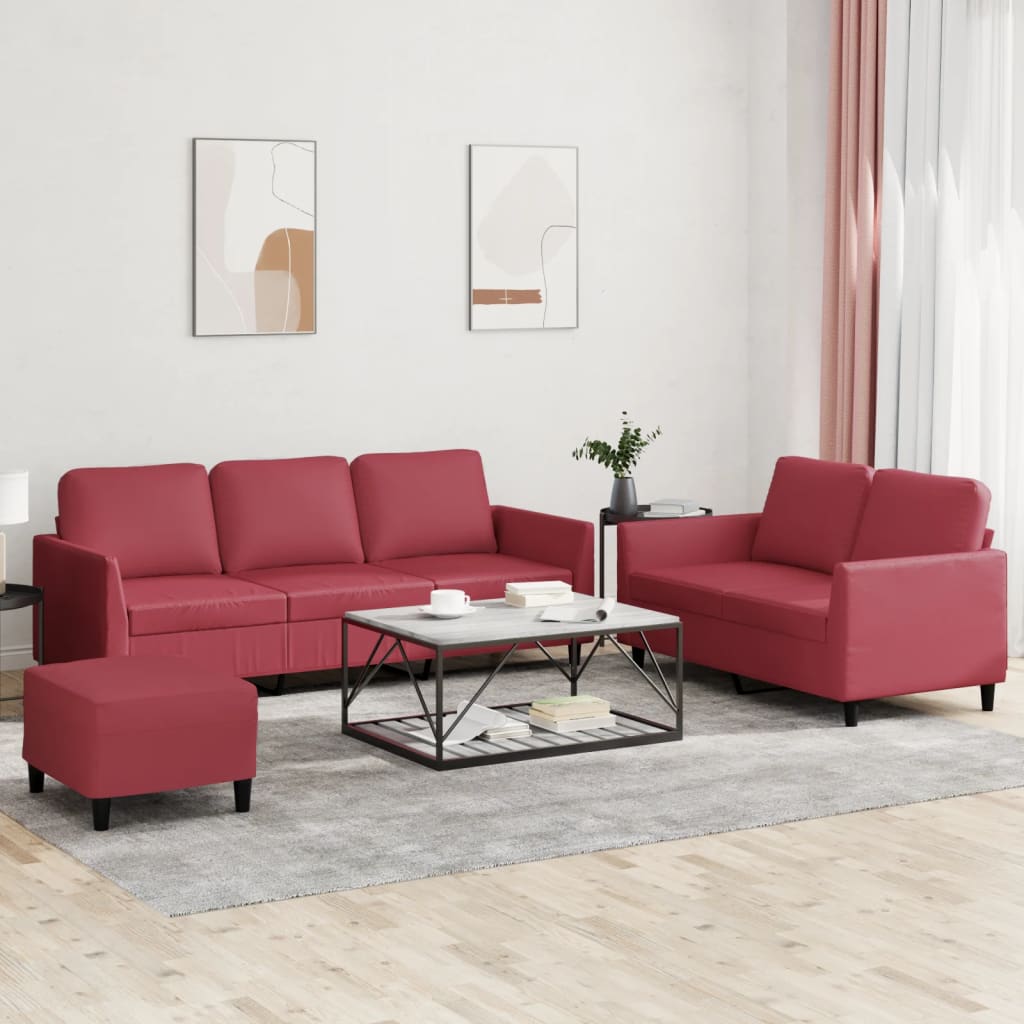 Ensemble de canapés 3 pcs et coussins Rouge bordeaux Similicuir - XIOS