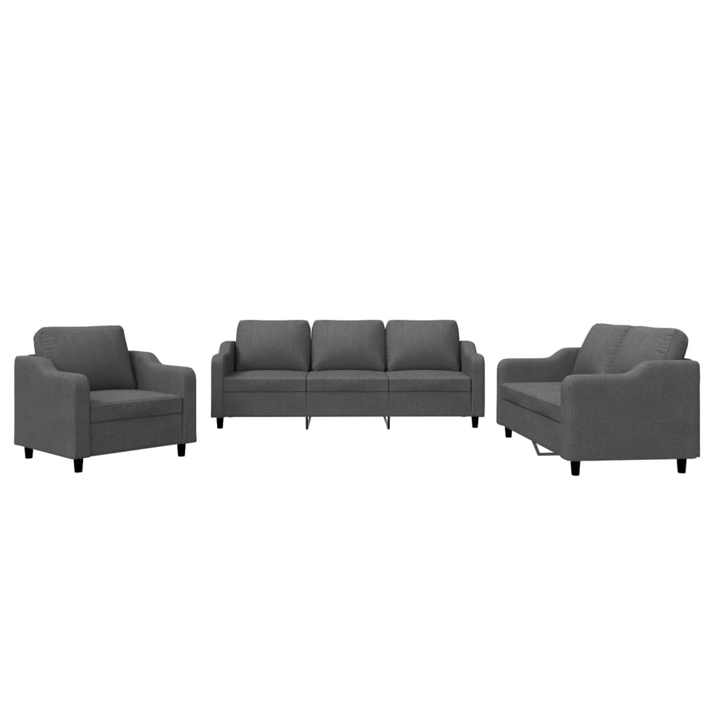 Ensemble de canapés 3 pcs avec coussins Gris foncé Tissu - XIOS