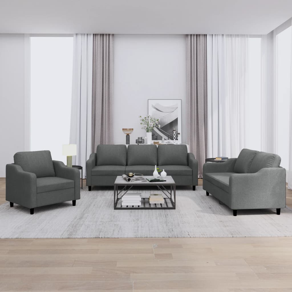 Ensemble de canapés 3 pcs avec coussins Gris foncé Tissu - XIOS