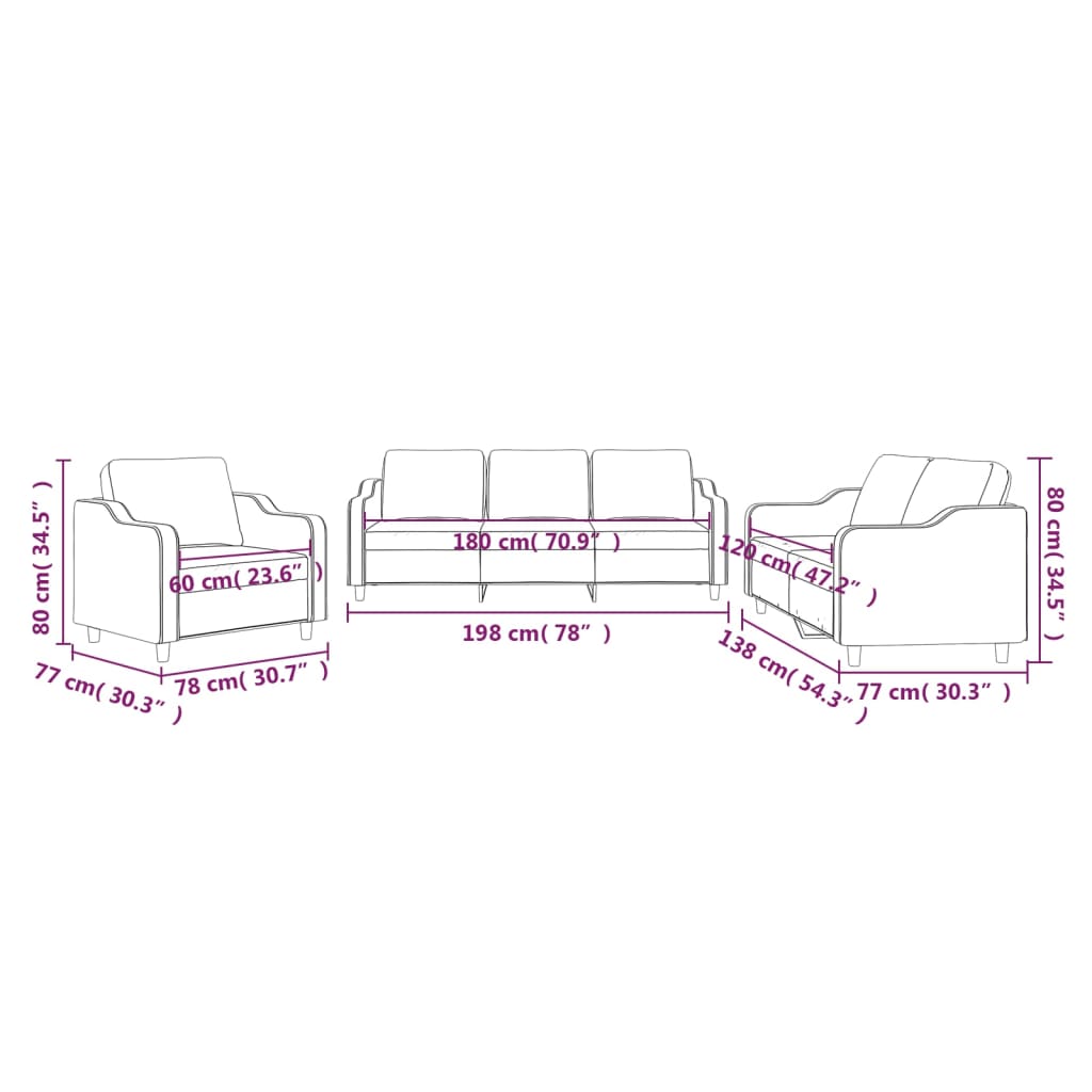 Ensemble de canapés 3 pcs avec coussins Noir Tissu - XIOS
