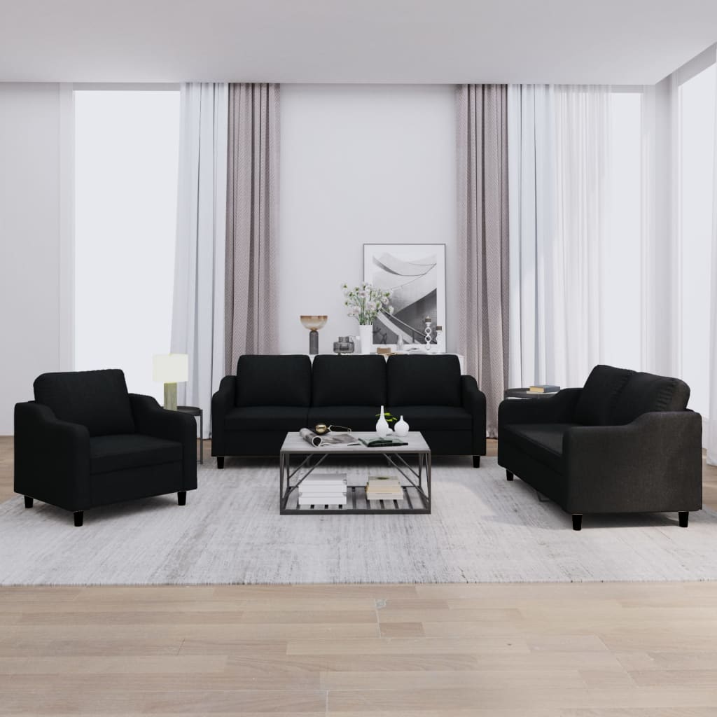 Ensemble de canapés 3 pcs avec coussins Noir Tissu - XIOS