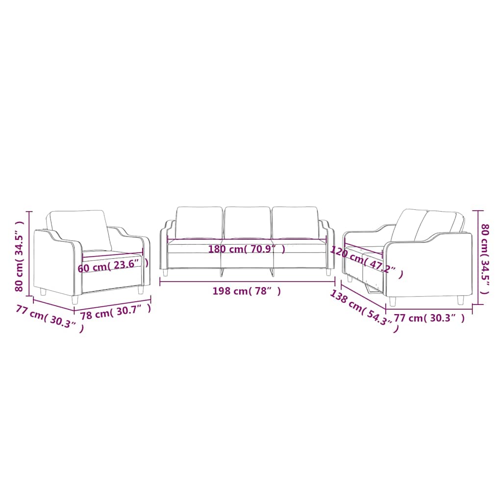 Ensemble de canapés 3 pcs avec coussins Rouge bordeaux Tissu - XIOS