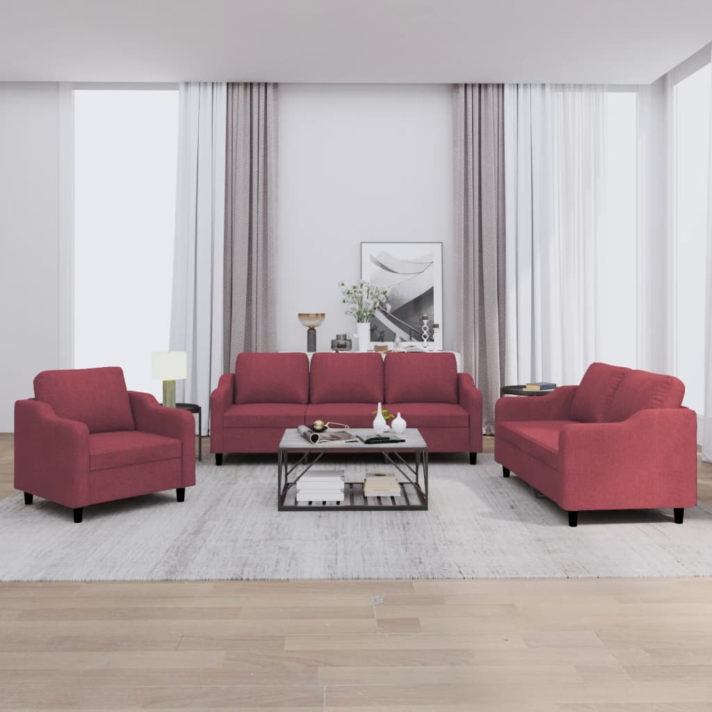 Ensemble de canapés 3 pcs avec coussins Rouge bordeaux Tissu - XIOS