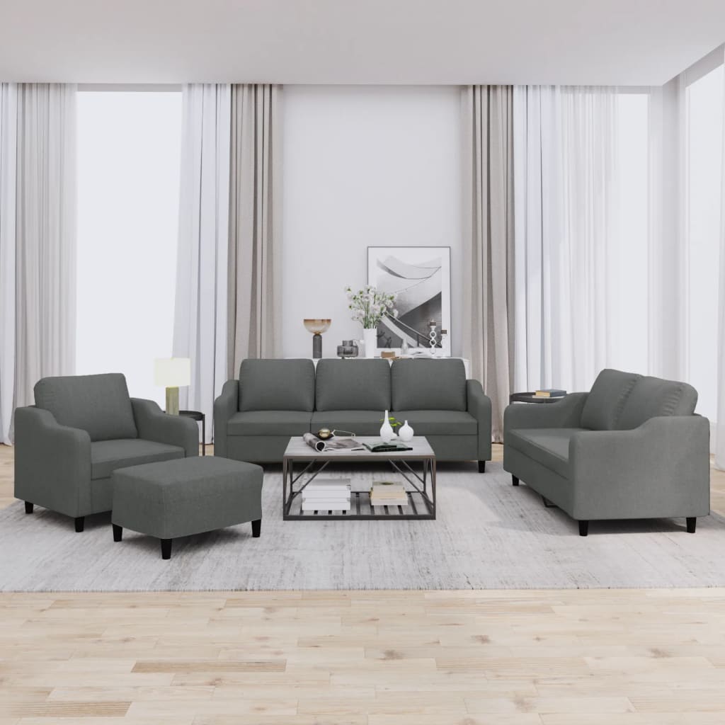 Ensemble de canapés 4 pcs avec coussins Gris foncé Tissu - XIOS