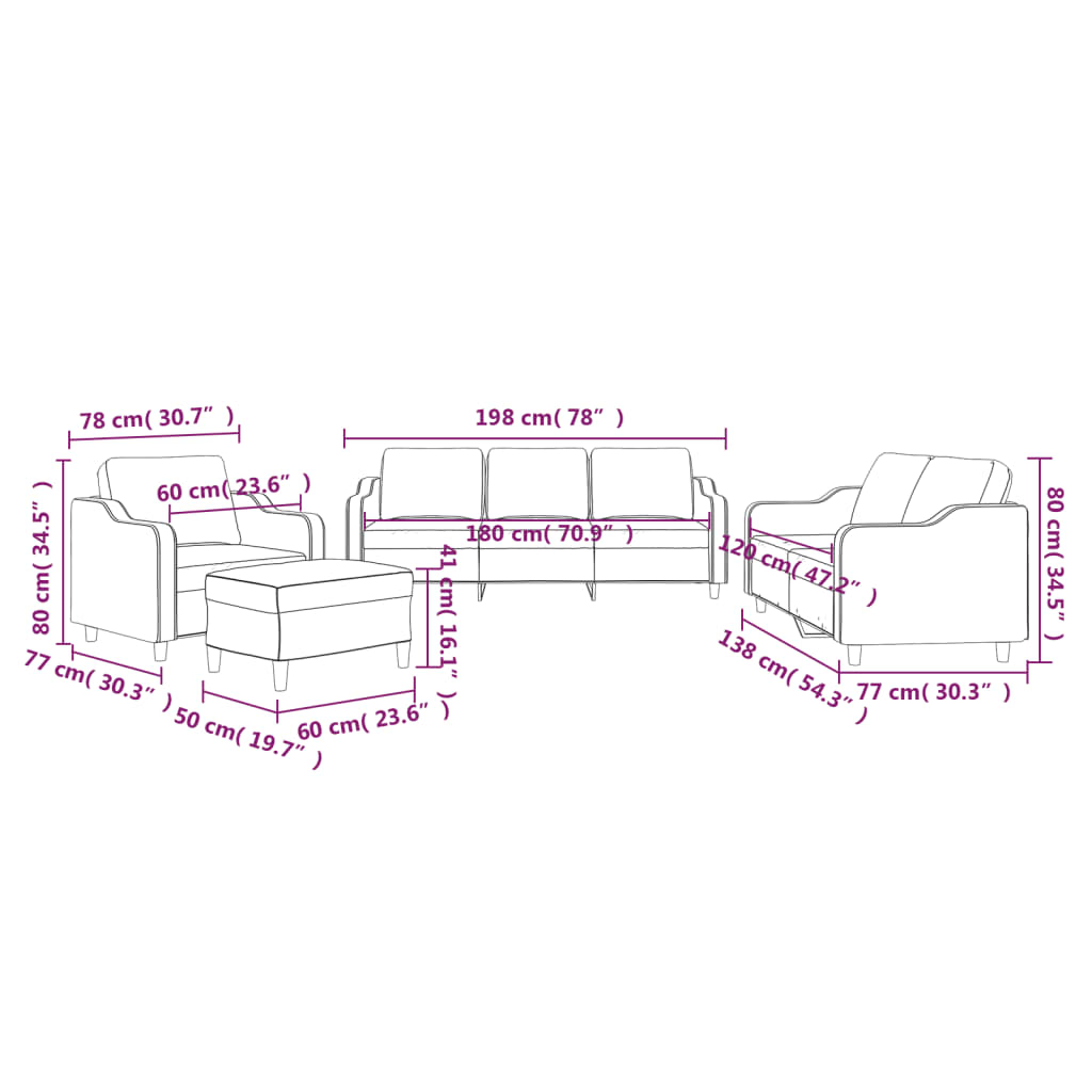 Ensemble de canapés 4 pcs avec coussins Marron Tissu - XIOS