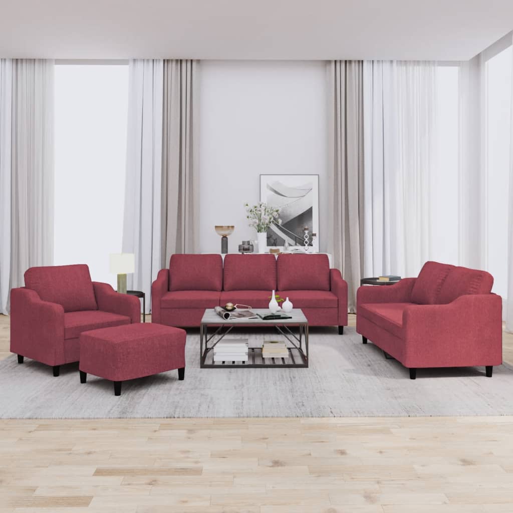 Ensemble de canapés 4 pcs avec coussins Rouge bordeaux Tissu - XIOS