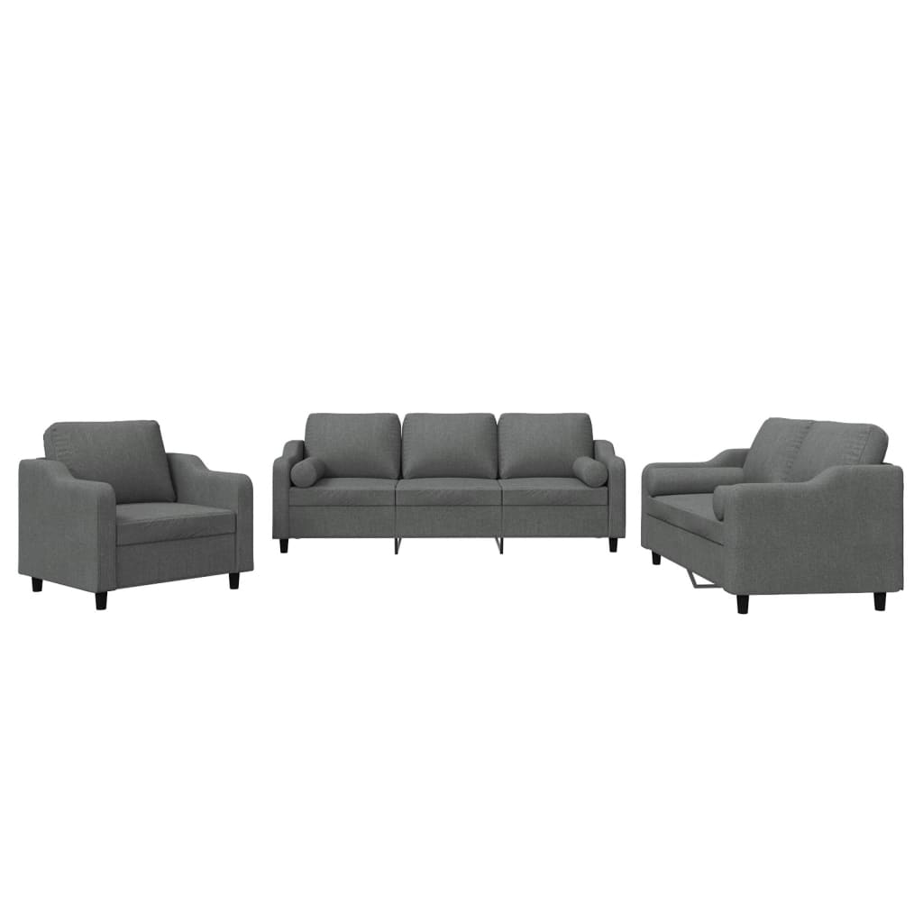 Ensemble de canapés 3 pcs coussins gris foncé tissu - XIOS
