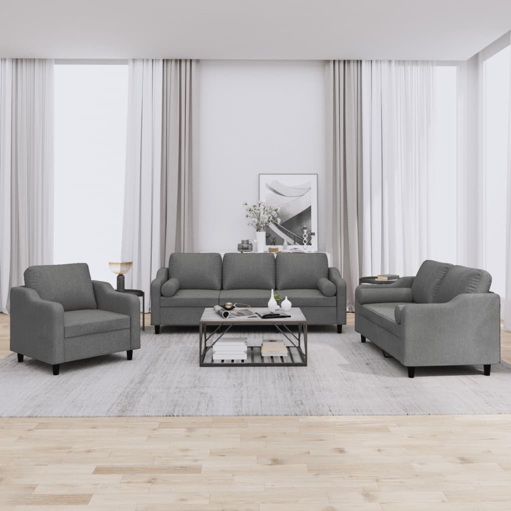Ensemble de canapés 3 pcs coussins gris foncé tissu - XIOS