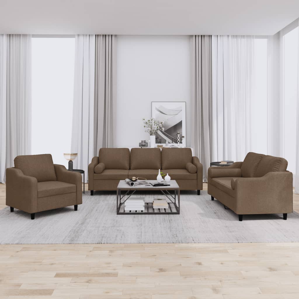 Ensemble de canapés 3 pcs avec coussins marron tissu - XIOS