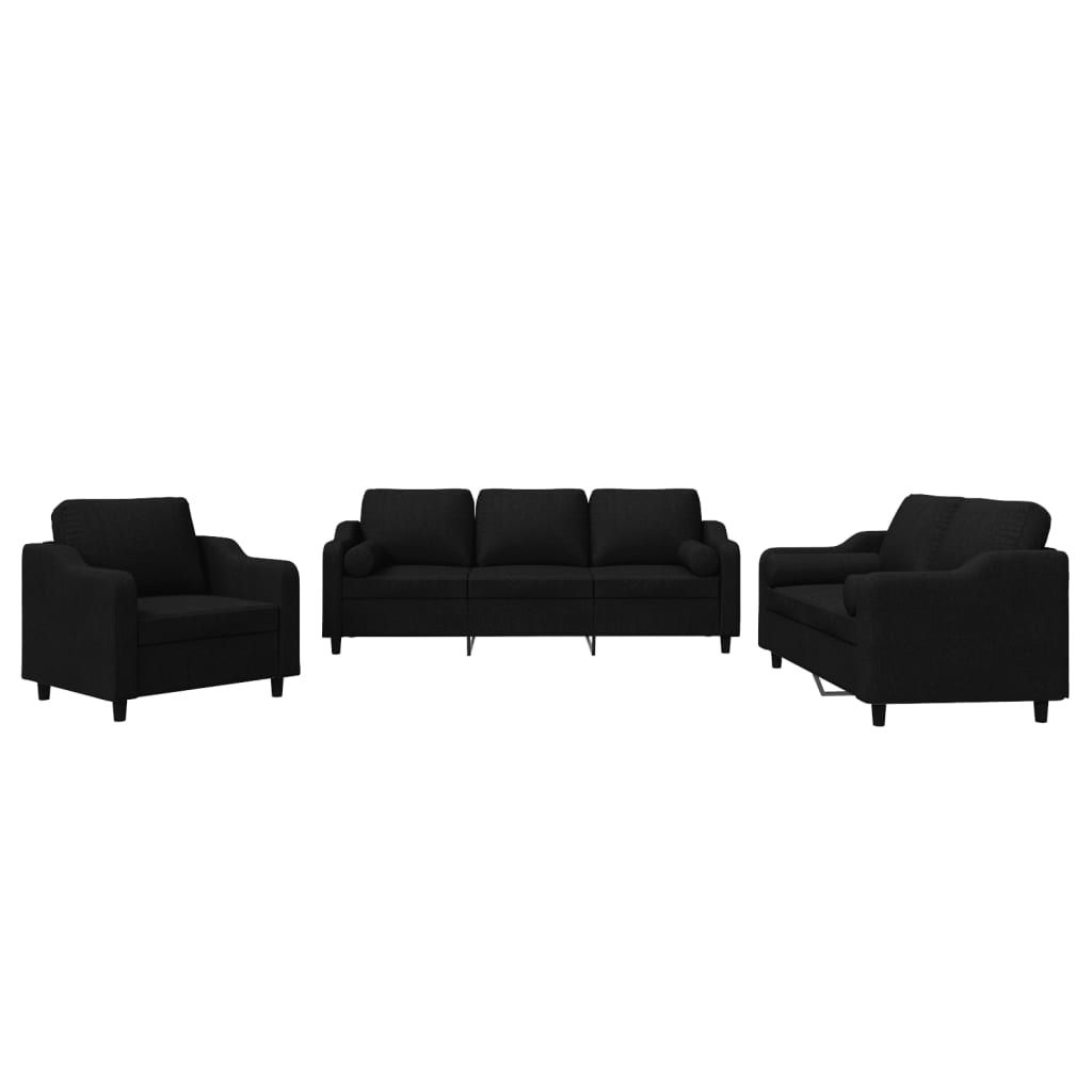 Ensemble de canapés 3 pcs avec coussins noir tissu - XIOS