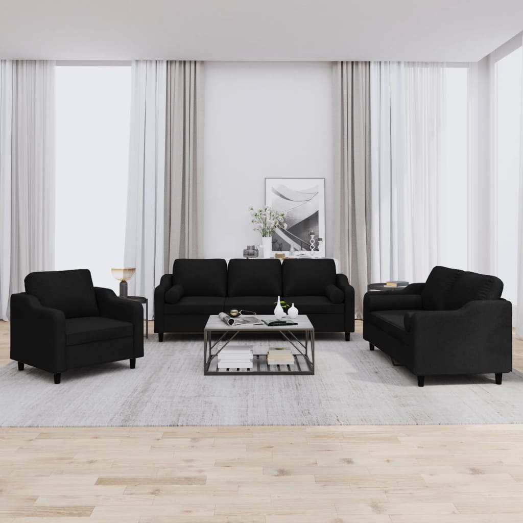 Ensemble de canapés 3 pcs avec coussins noir tissu - XIOS