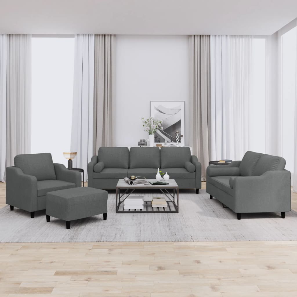 Ensemble de canapés 4 pcs coussins gris foncé tissu - XIOS