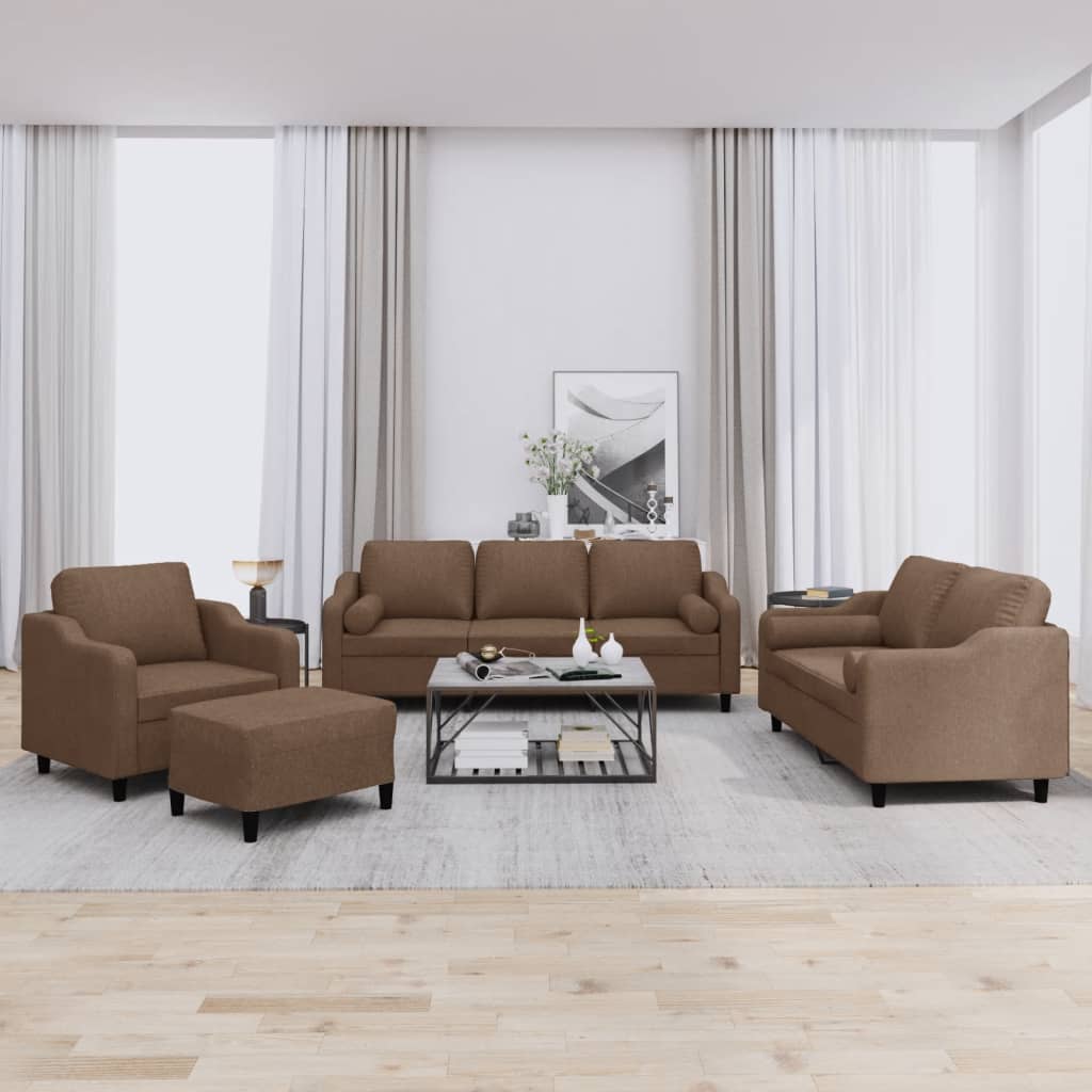 Ensemble de canapés 4 pcs avec coussins marron tissu - XIOS