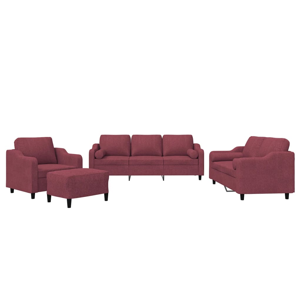 Ensemble de canapés 4 pcs avec coussins rouge bordeaux tissu - XIOS