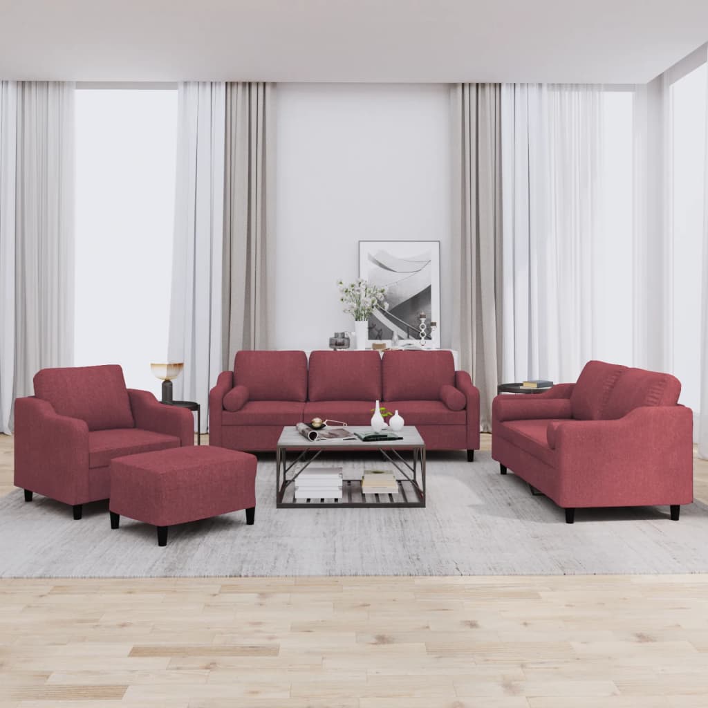 Ensemble de canapés 4 pcs avec coussins rouge bordeaux tissu - XIOS