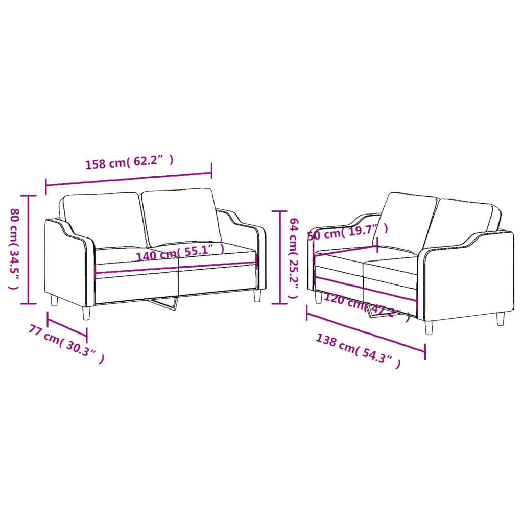 Ensemble de canapés 2 pcs avec coussins Gris clair Tissu - XIOS