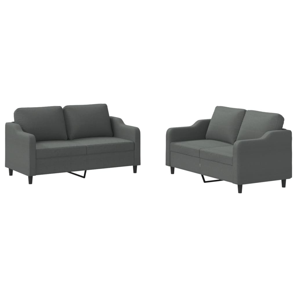 Ensemble de canapés 2 pcs avec coussins Gris foncé Tissu - XIOS