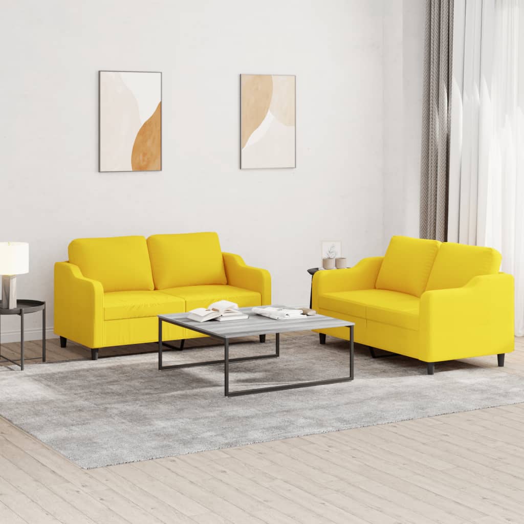 Ensemble de canapés 2 pcs avec coussins Jaune clair Tissu - XIOS