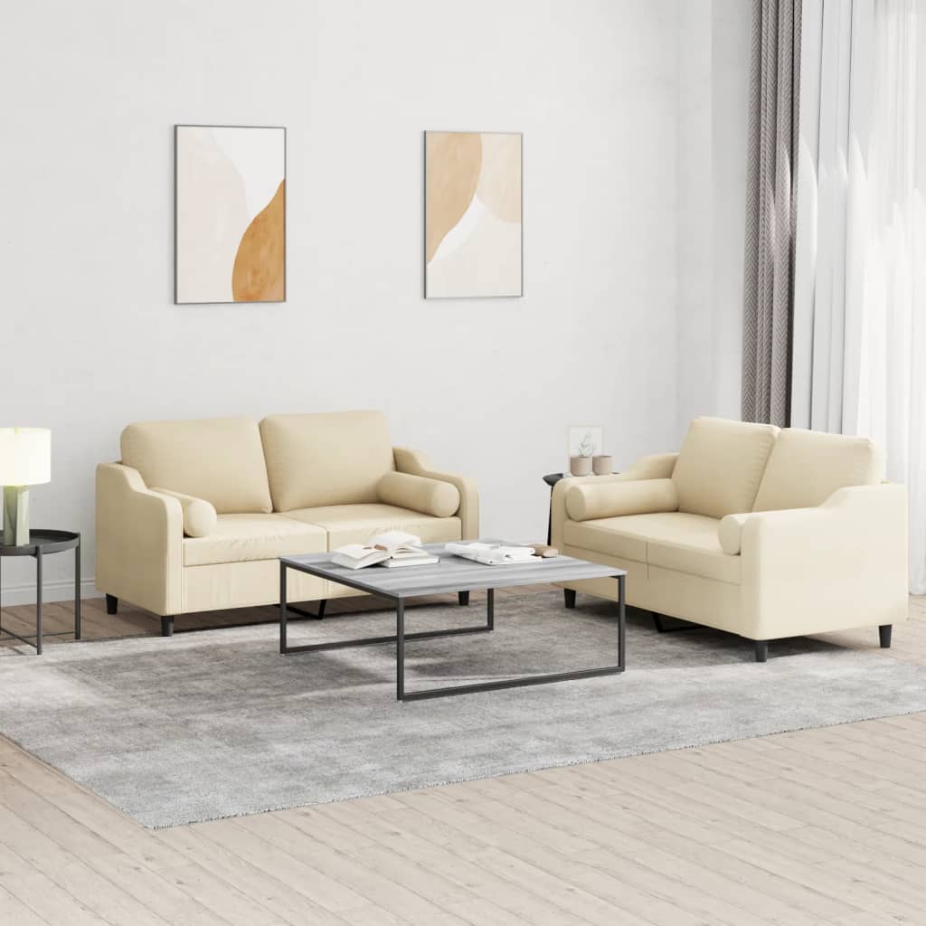 Ensemble de canapés 2 pcs avec coussins crème tissu - XIOS