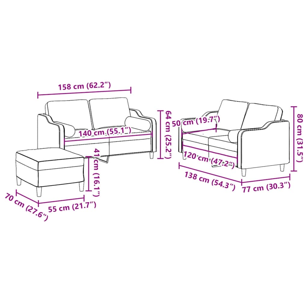 Ensemble de canapés 3 pcs avec coussins jaune clair tissu - XIOS