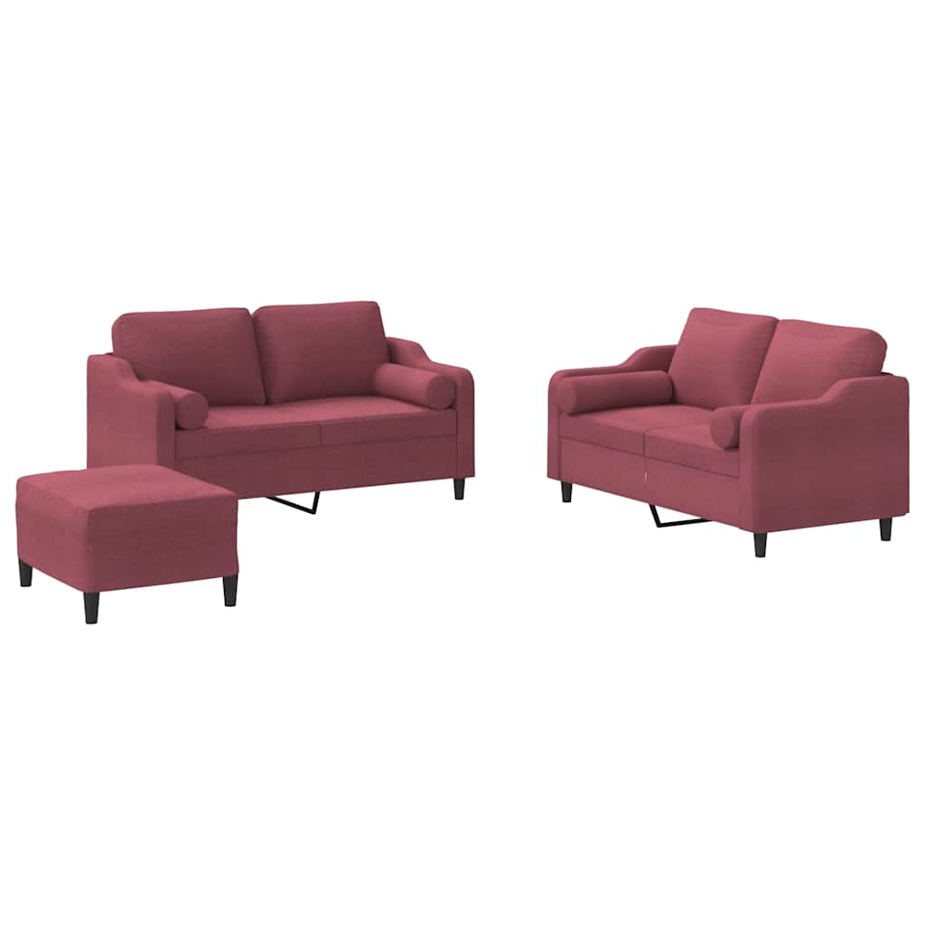 Ensemble de canapés 3 pcs avec coussins rouge bordeaux tissu - XIOS