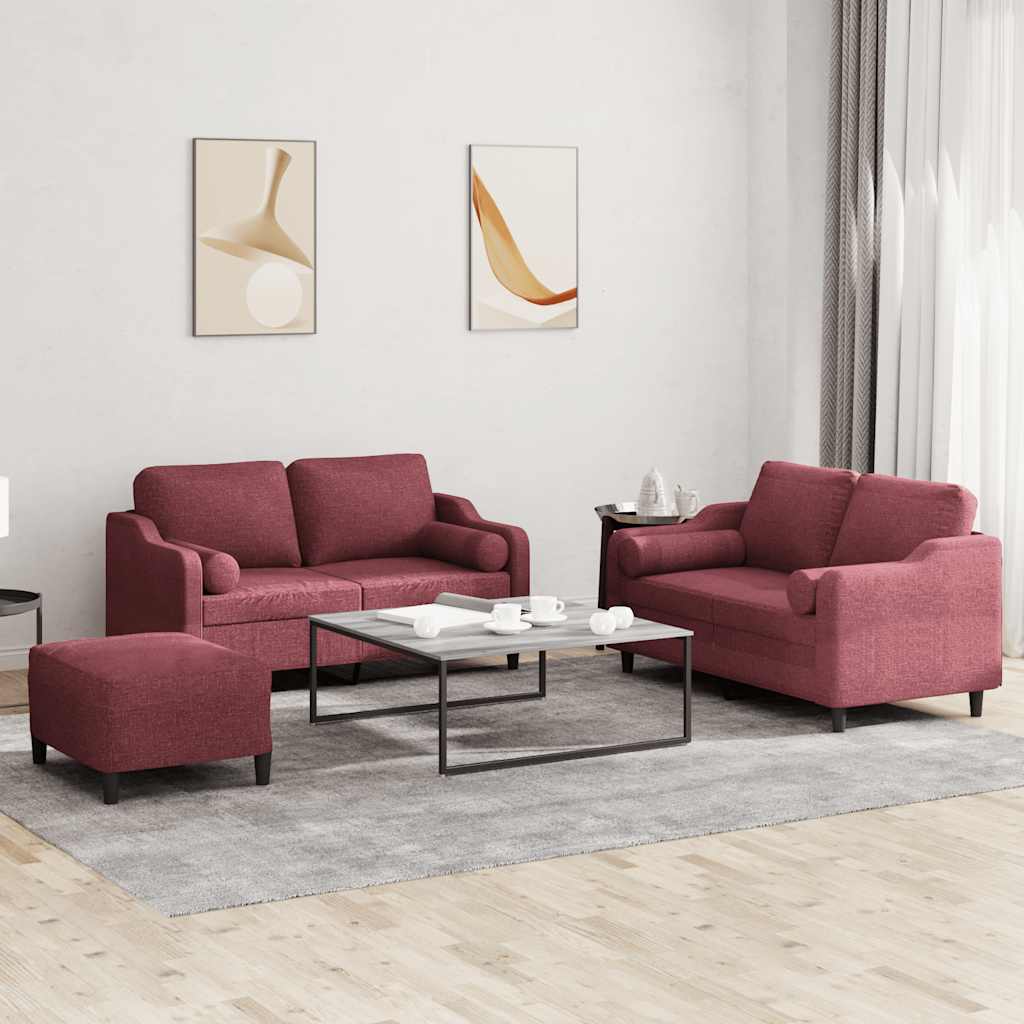 Ensemble de canapés 3 pcs avec coussins rouge bordeaux tissu - XIOS