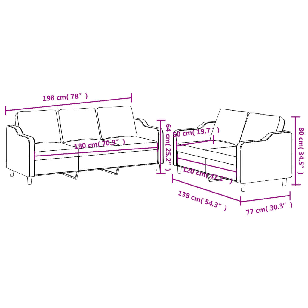 Ensemble de canapés 2 pcs avec coussins Marron Tissu - XIOS