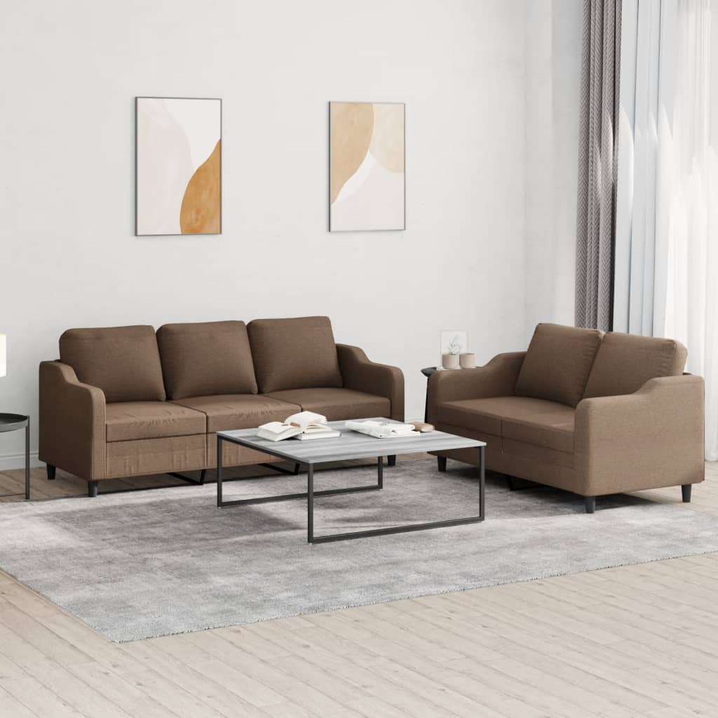 Ensemble de canapés 2 pcs avec coussins Marron Tissu - XIOS