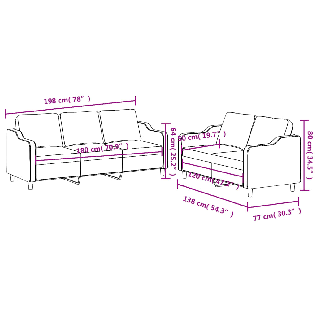 Ensemble de canapés 2 pcs avec coussins Noir Tissu - XIOS