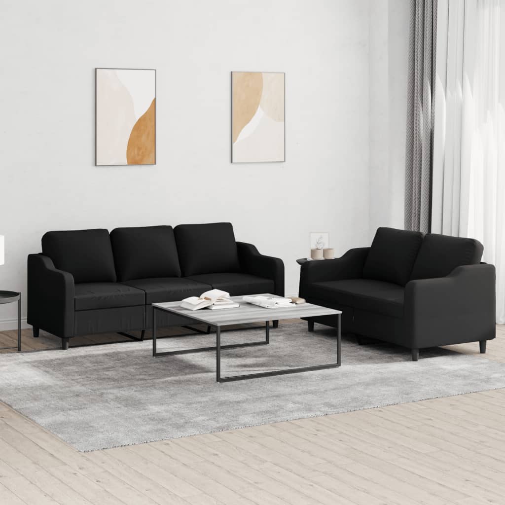 Ensemble de canapés 2 pcs avec coussins Noir Tissu - XIOS