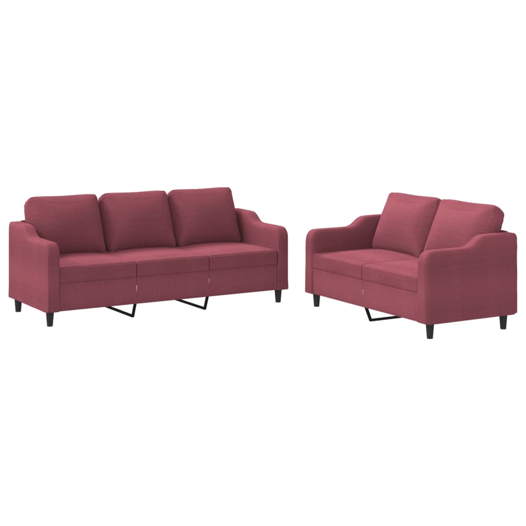 Ensemble de canapés 2 pcs avec coussins Rouge bordeaux Tissu - XIOS
