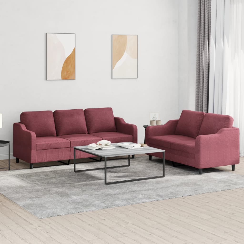 Ensemble de canapés 2 pcs avec coussins Rouge bordeaux Tissu - XIOS