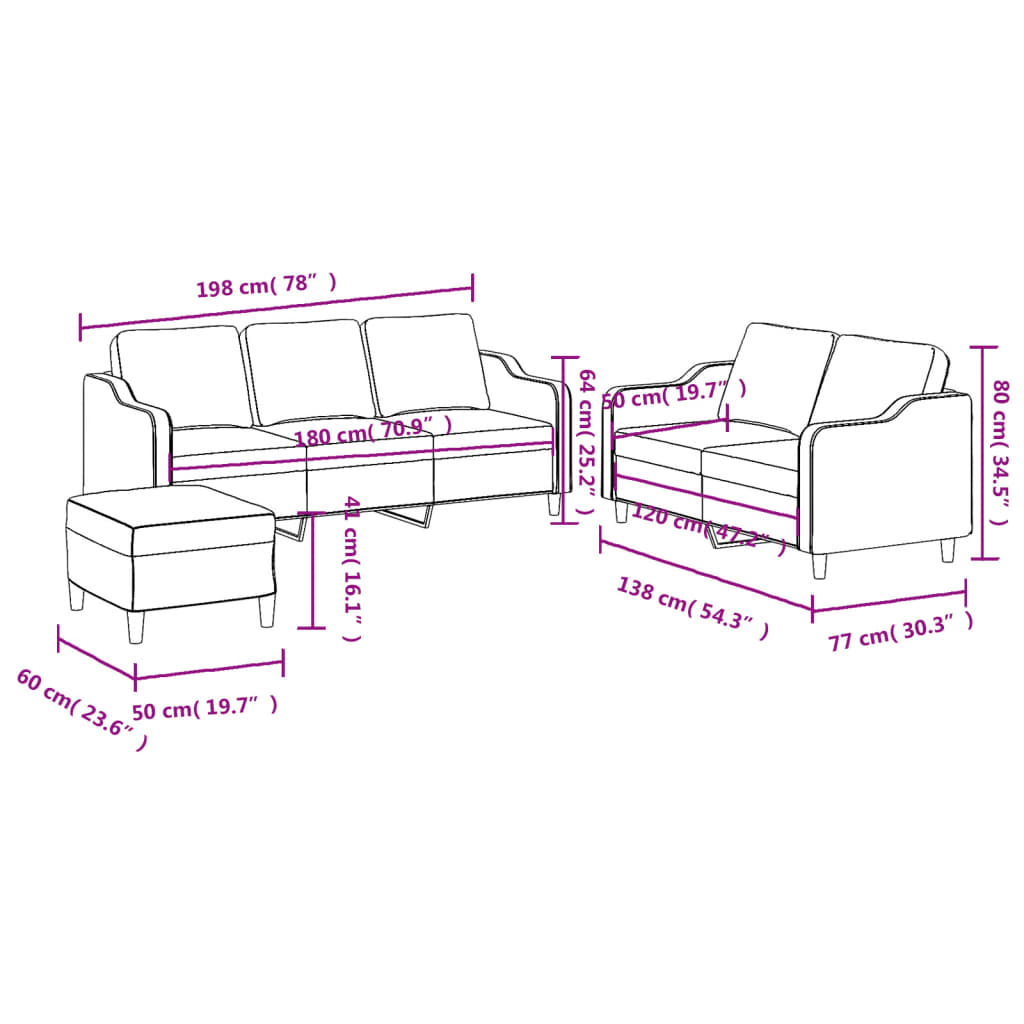 Ensemble de canapés 3 pcs avec coussins Marron Tissu - XIOS