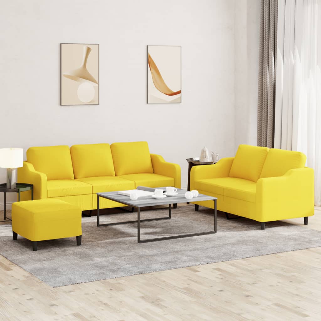 Ensemble de canapés 3 pcs avec coussins Jaune clair Tissu - XIOS