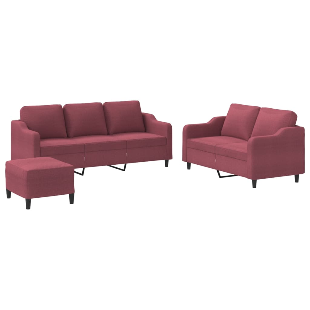 Ensemble de canapés 3 pcs avec coussins Rouge bordeaux Tissu - XIOS