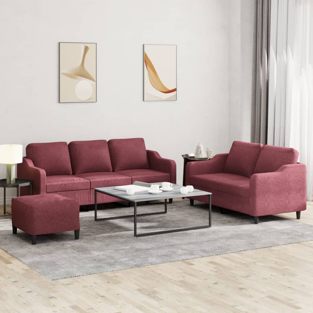 Ensemble de canapés 3 pcs avec coussins Rouge bordeaux Tissu - XIOS