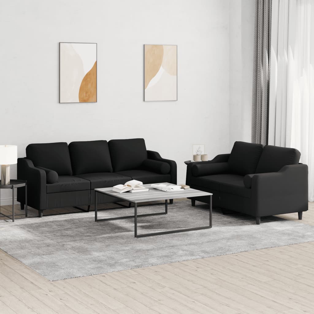 Ensemble de canapés 2 pcs avec coussins noir tissu - XIOS