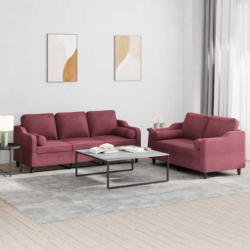 Ensemble de canapés 2 pcs avec coussins rouge bordeaux tissu - XIOS