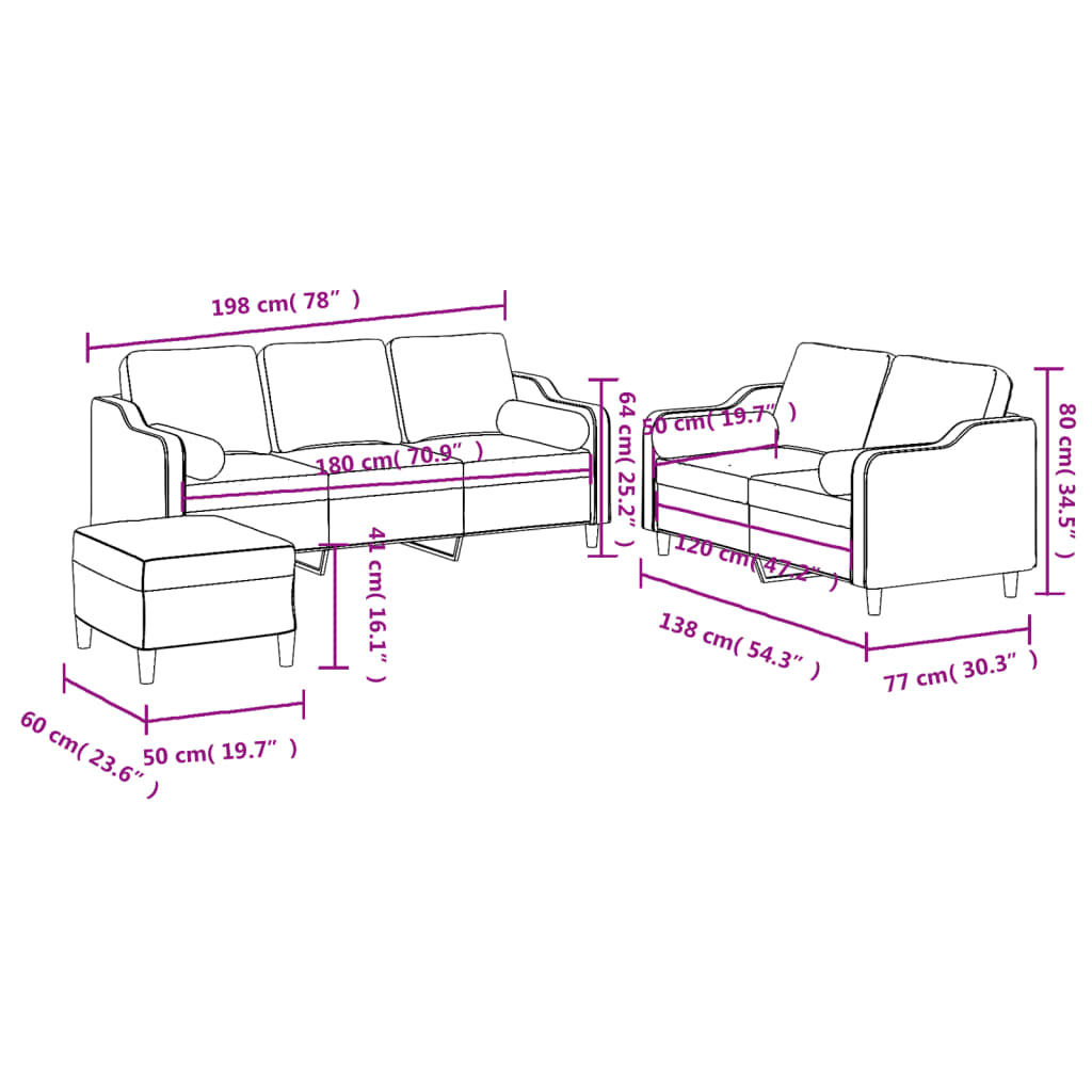 Ensemble de canapés 3 pcs avec coussins noir tissu - XIOS