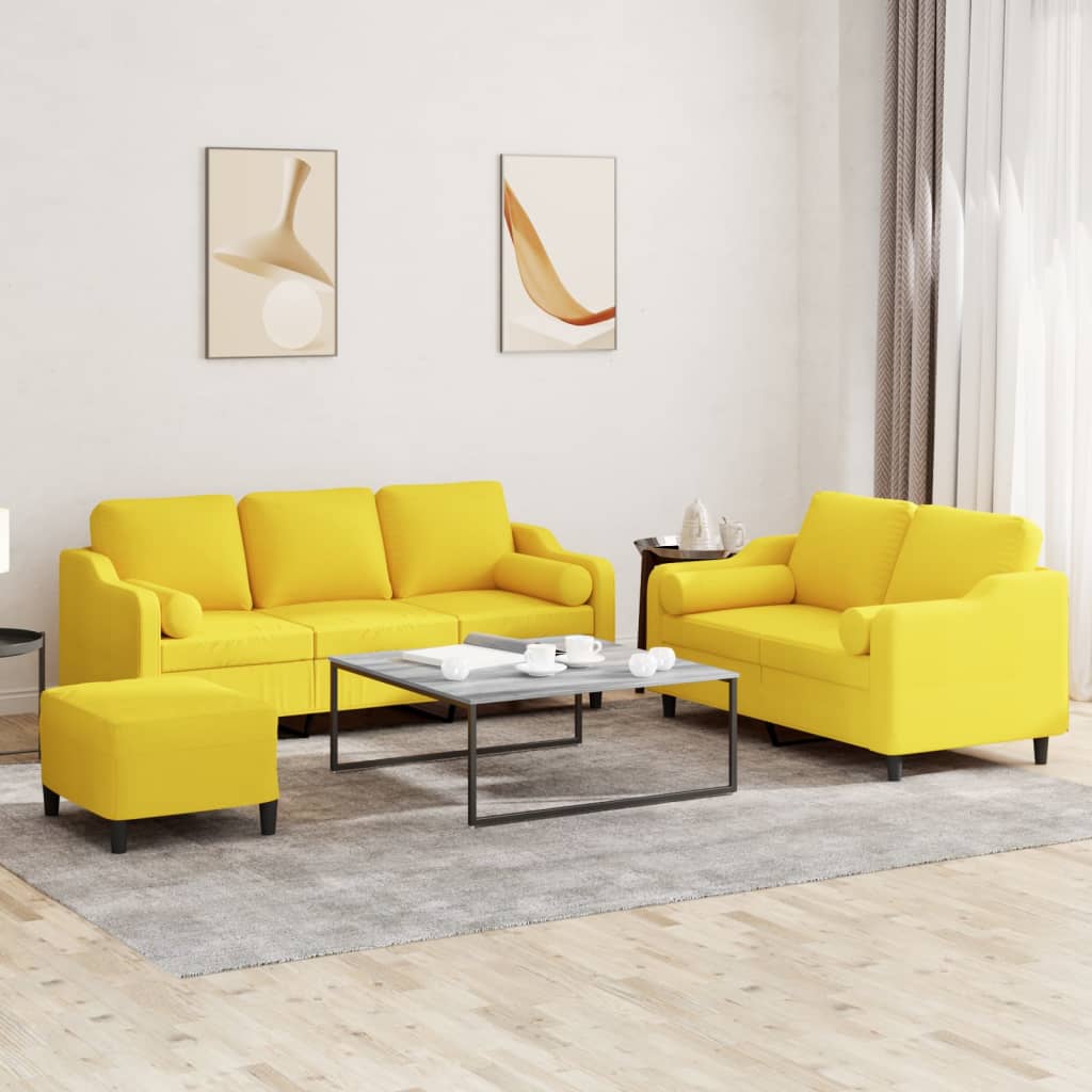 Ensemble de canapés 3 pcs avec coussins jaune clair tissu - XIOS