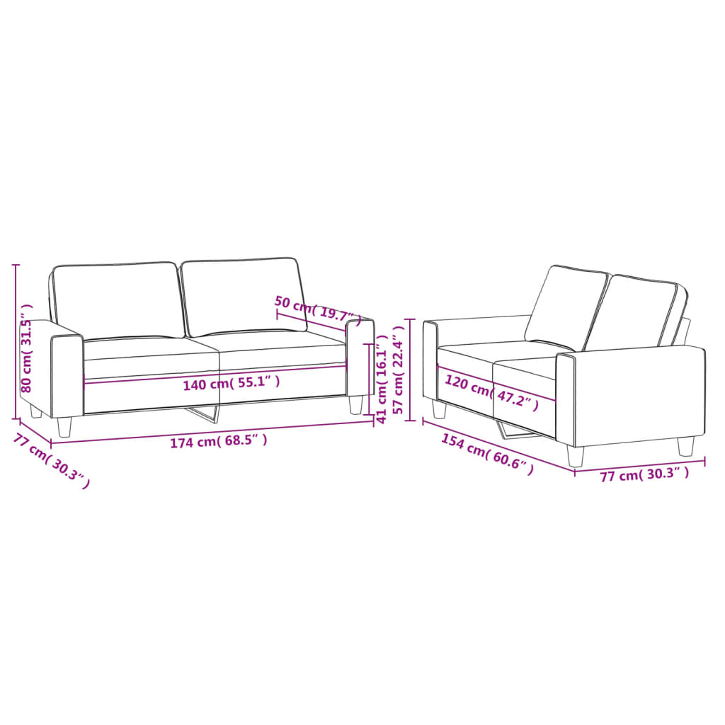 Ensemble de canapés 2 pcs gris foncé tissu - XIOS