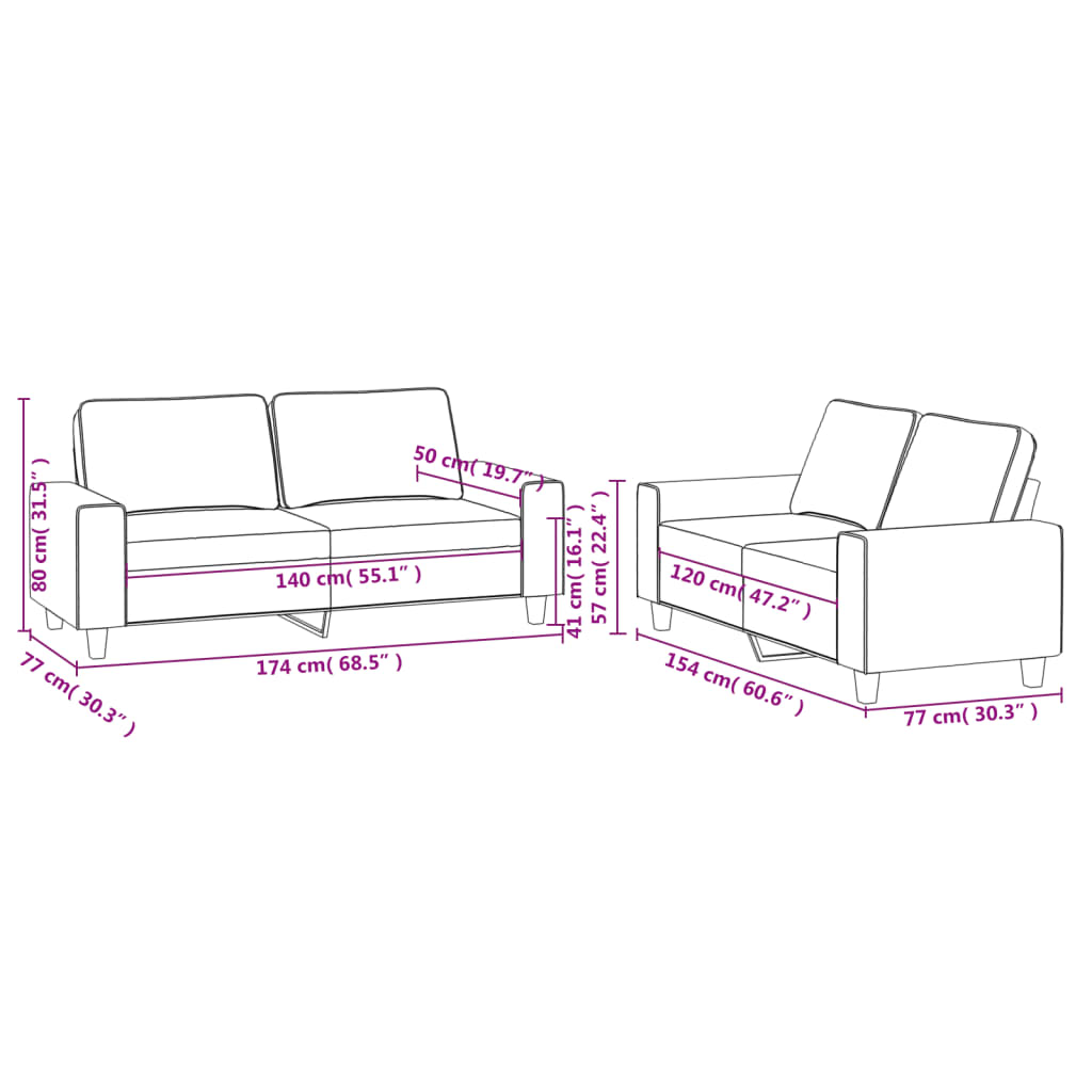 Ensemble de canapés 2 pcs rouge bordeaux tissu - XIOS