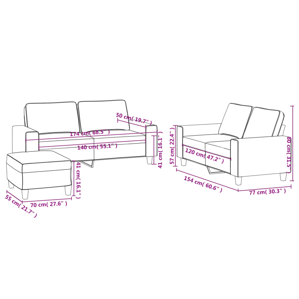 Ensemble de canapés 3 pcs gris foncé tissu - XIOS