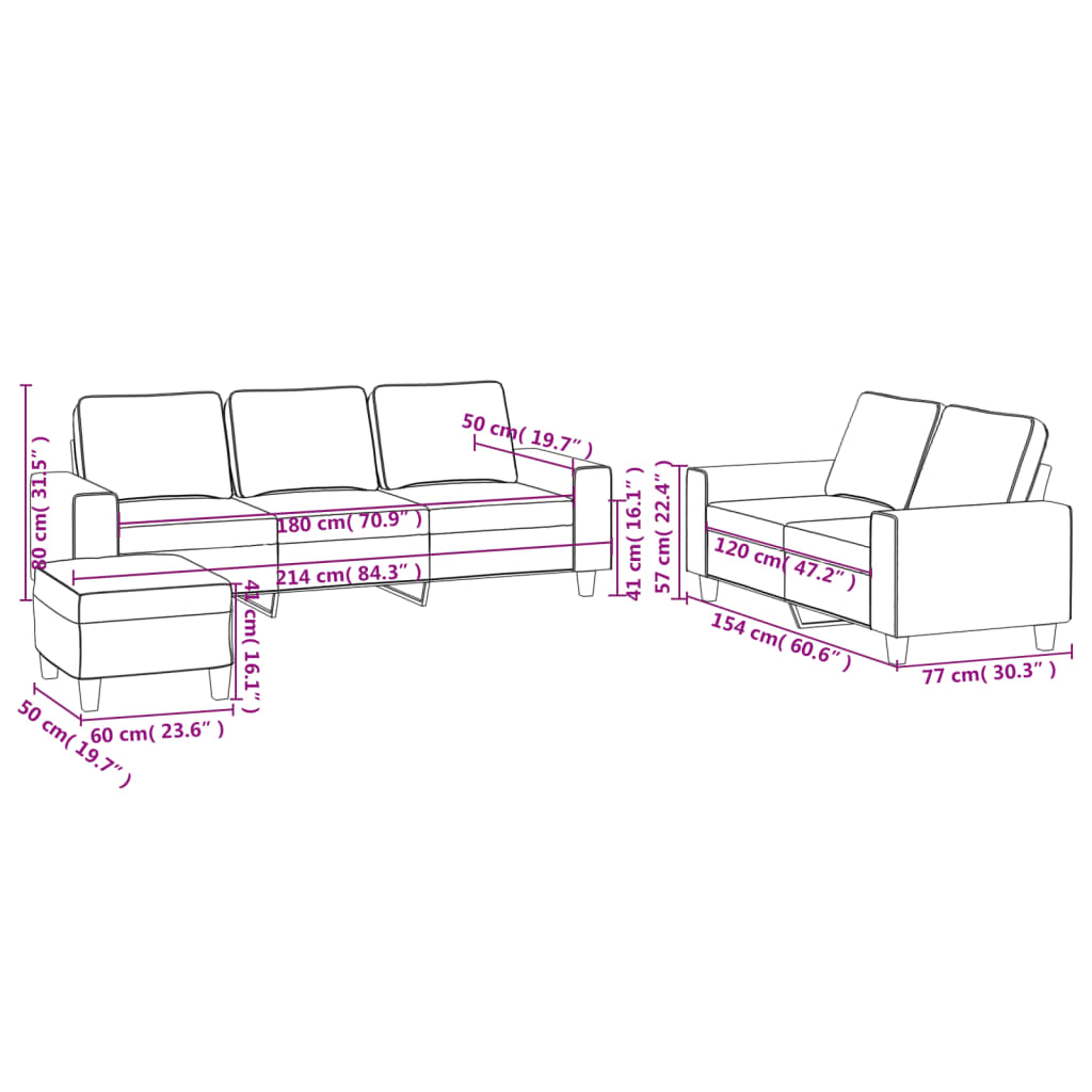 Ensemble de canapés 3 pcs gris foncé tissu - XIOS