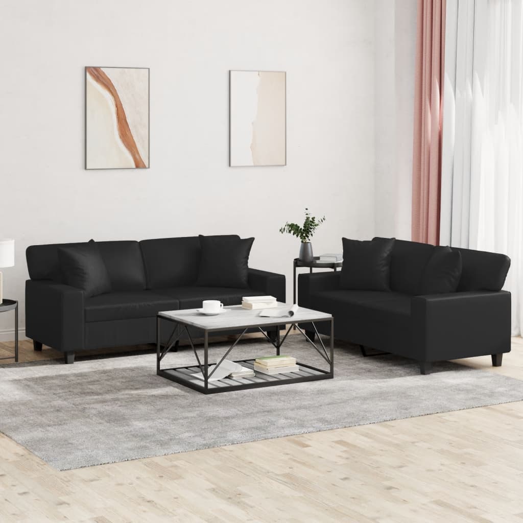 Ensemble de canapés 2 pcs avec coussins noir similicuir - XIOS