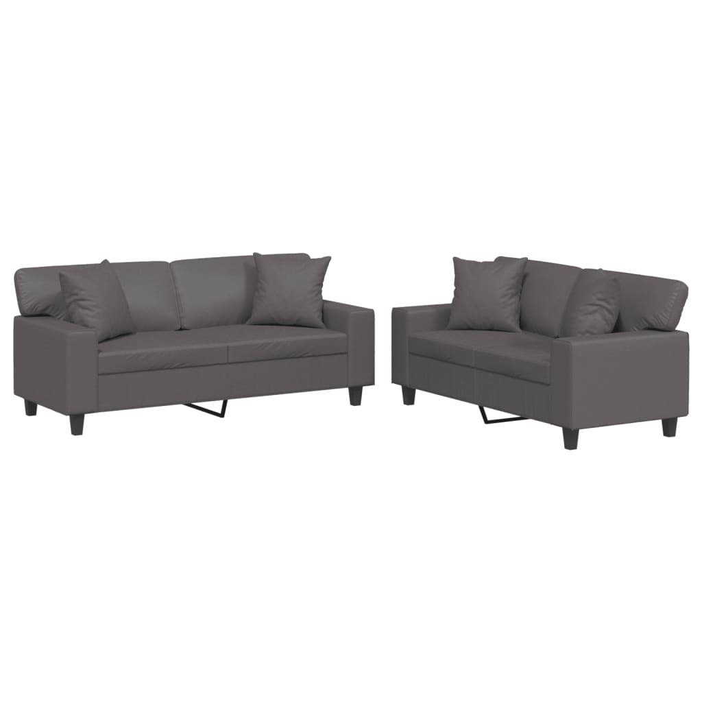 Ensemble de canapés 2 pcs avec coussins gris similicuir - XIOS
