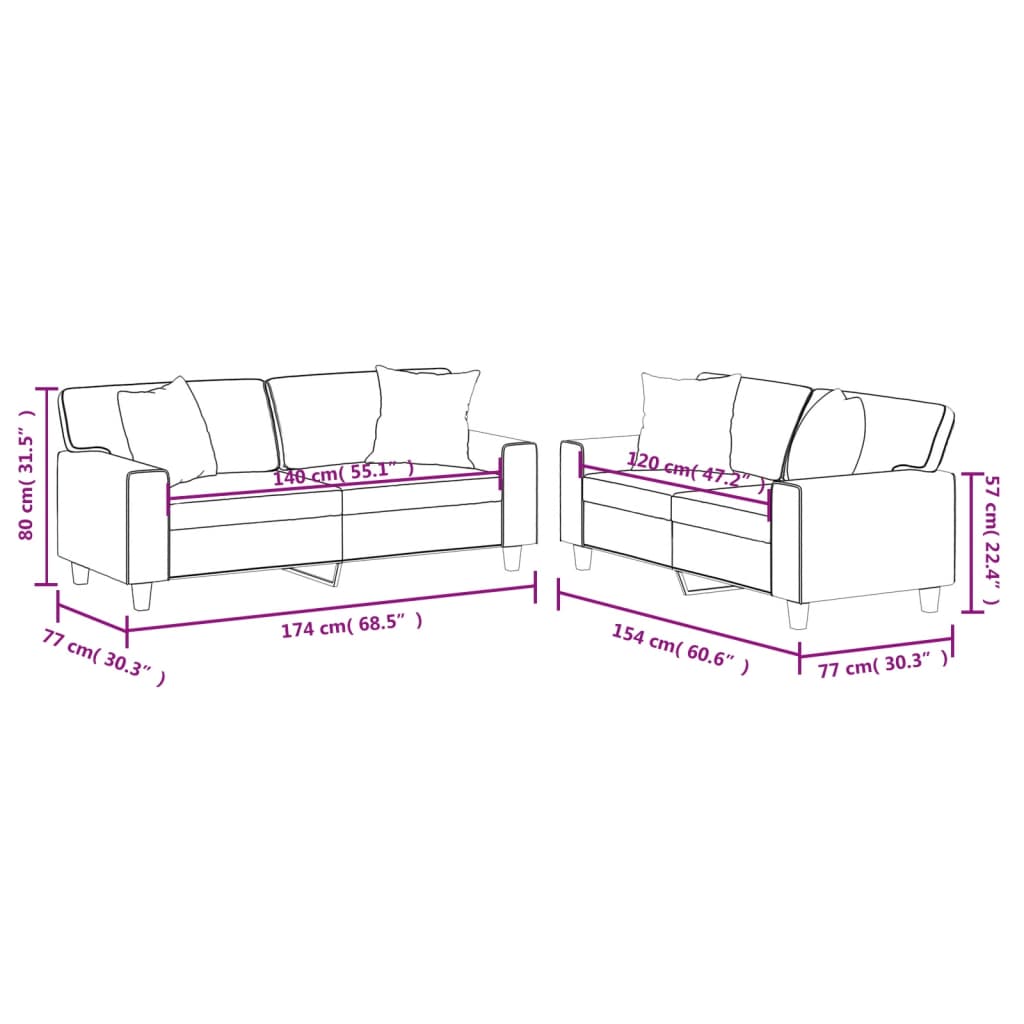 Ensemble de canapés 2 pcs avec coussins gris similicuir - XIOS