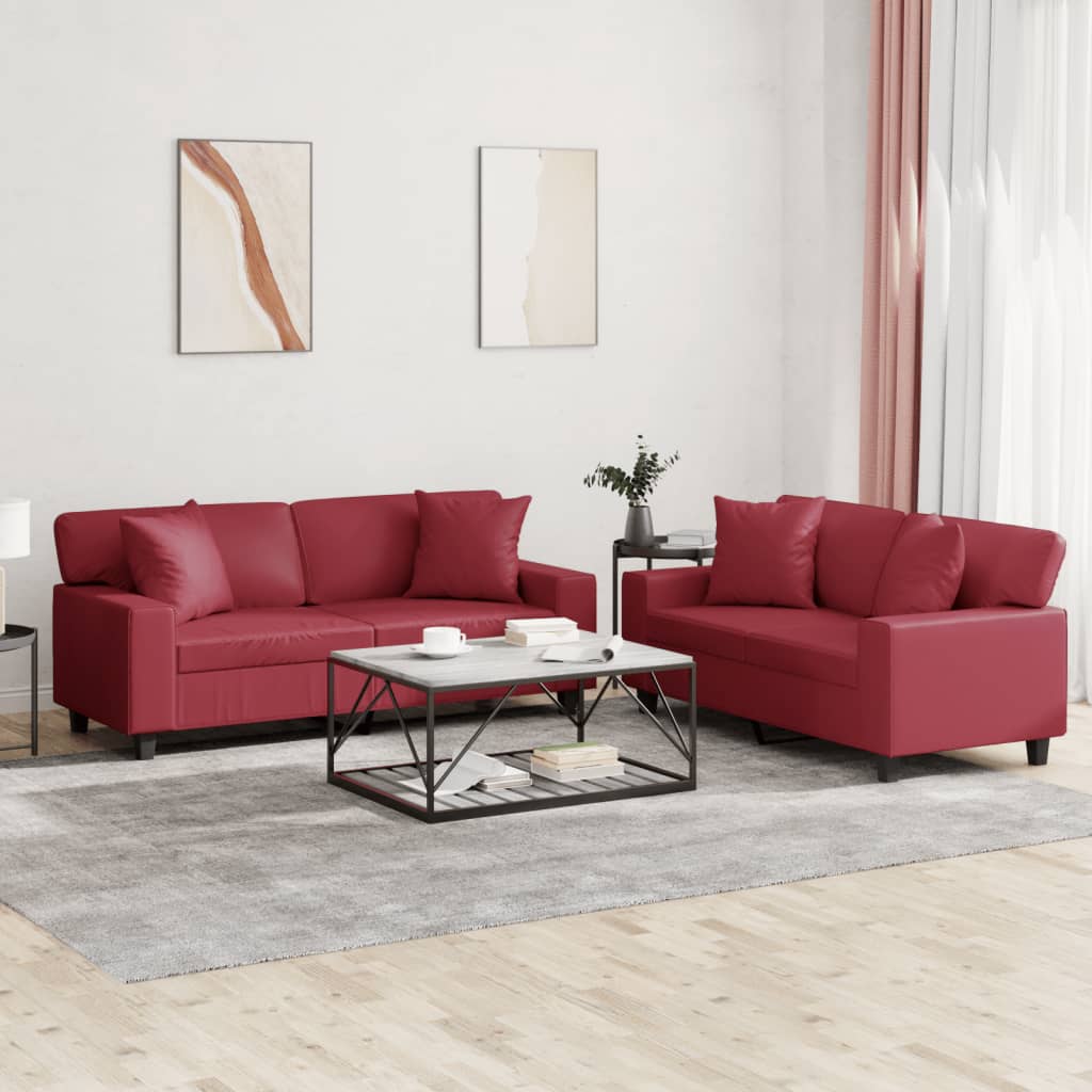 Ensemble de canapés 2 pcs et coussins rouge bordeaux similicuir - XIOS
