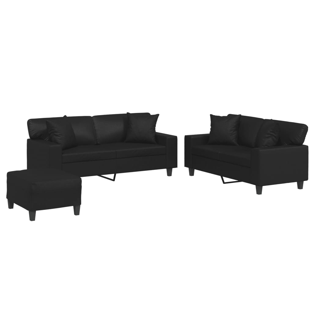 Ensemble de canapés 3 pcs avec coussins noir similicuir - XIOS