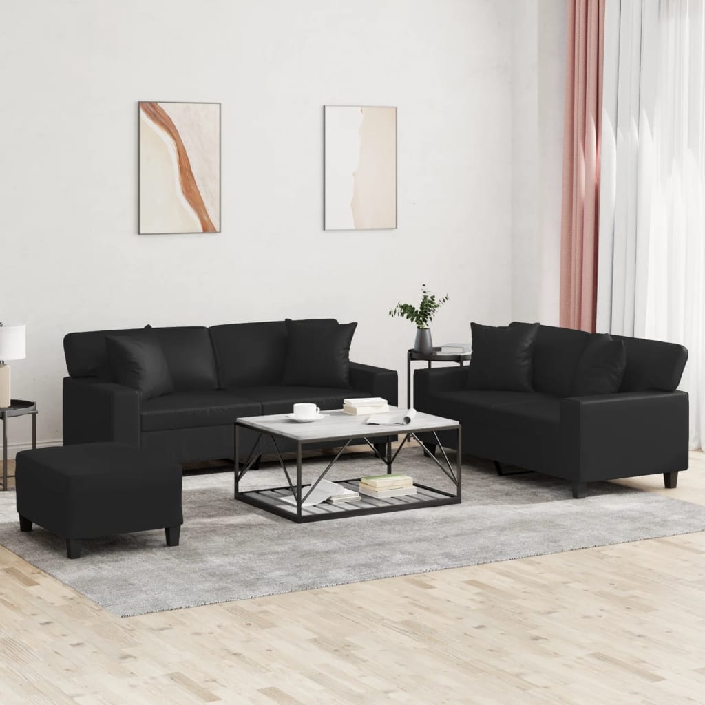 Ensemble de canapés 3 pcs avec coussins noir similicuir - XIOS